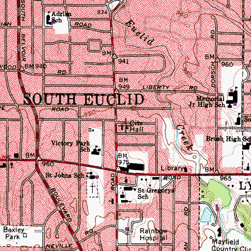 Topographic Map of South Euclid Police Department, OH