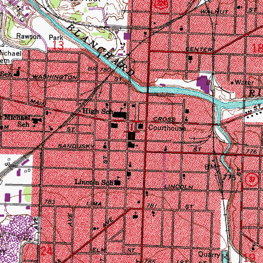 Topographic Map of Findlay Police Department, OH