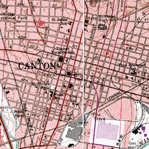 Topographic Map of Canton Police Department, OH