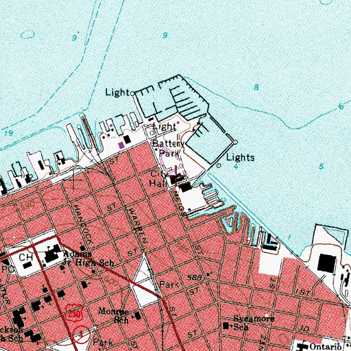 Topographic Map of Sandusky Police Department, OH
