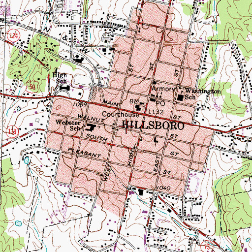 Topographic Map of Hillsboro Police Department, OH