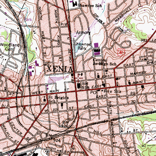Topographic Map of Xenia Police Division, OH