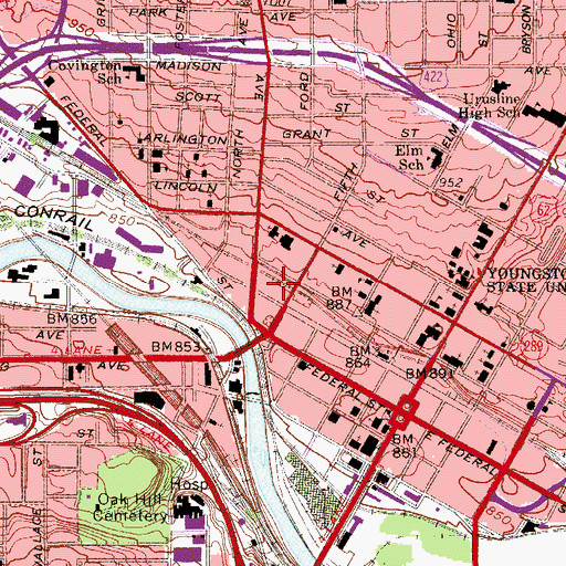 Topographic Map of Mahoning County Sheriff's Office, OH