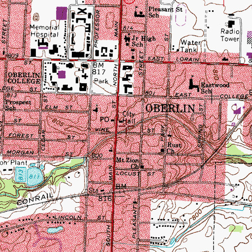 Topographic Map of Oberlin Police Department, OH
