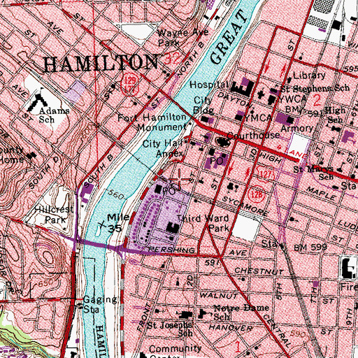 Topographic Map of Hamilton Police Department, OH