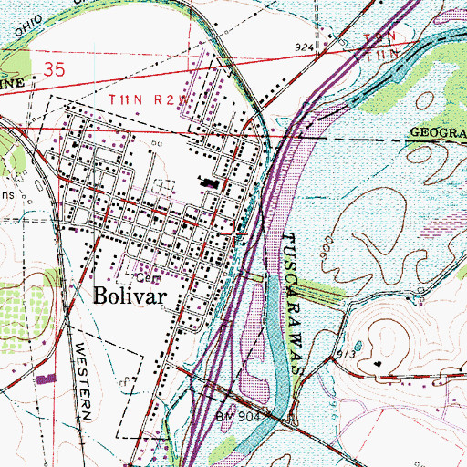 Topographic Map of Bolivar Police Department, OH