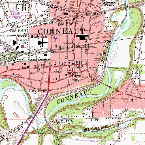 Topographic Map of Conneaut Police Department, OH