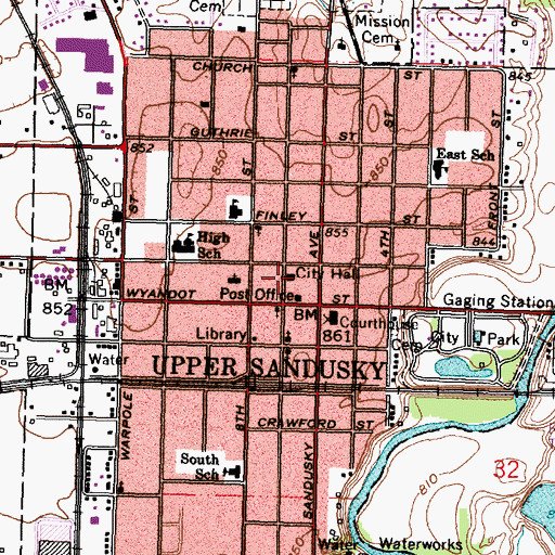 Topographic Map of Upper Sandusky Police Department, OH