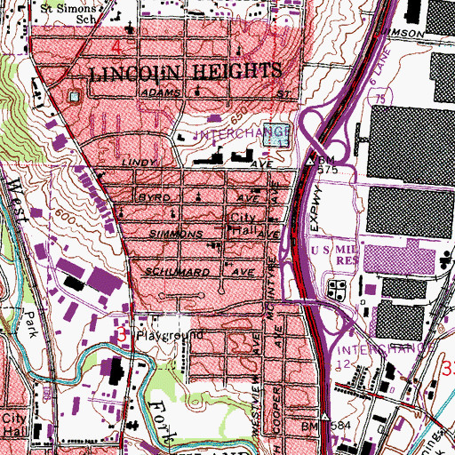 Topographic Map of Lincoln Heights Police Department, OH