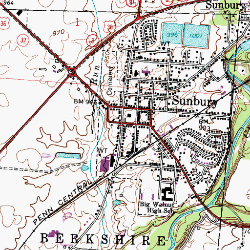 Topographic Map of Sunbury Police Department, OH