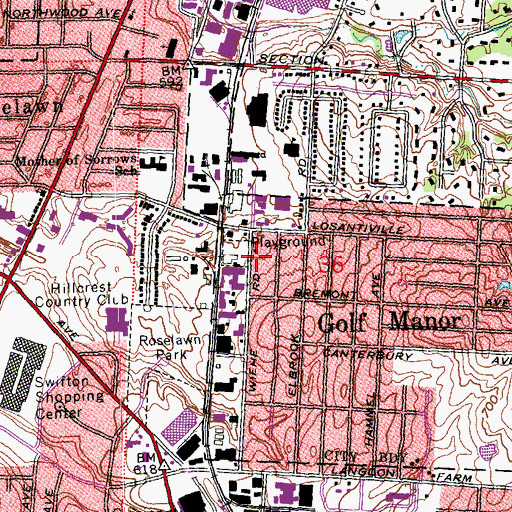 Topographic Map of Golf Manor Police Department, OH