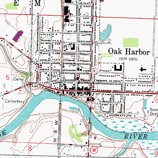 Topographic Map of Oak Harbor Village Police, OH