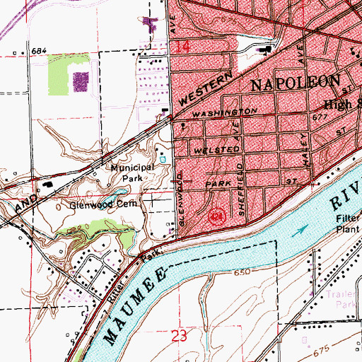 Topographic Map of Napoleon Police Department, OH