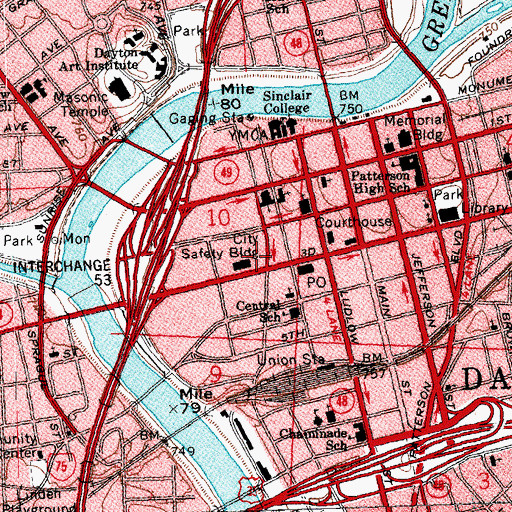 Topographic Map of Dayton Municipal Court, OH