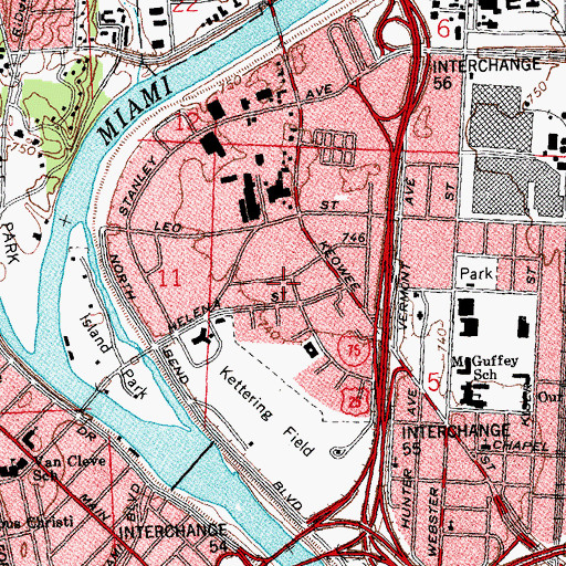 Topographic Map of Dayton Police Department East Patrol Operations Division, OH