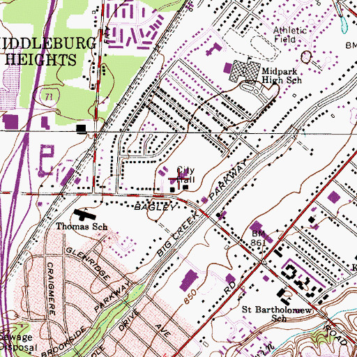Topographic Map of Middleburg Heights Police Department, OH