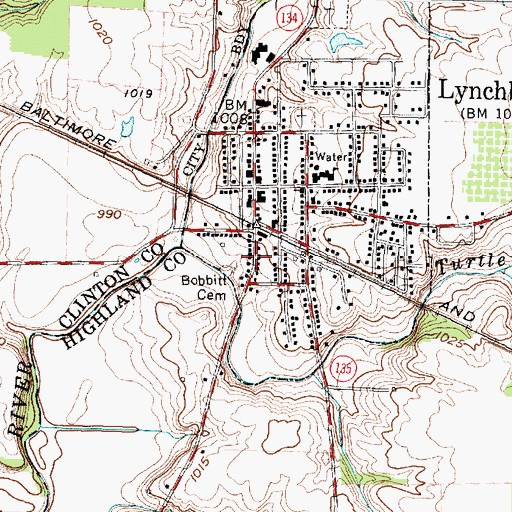 Topographic Map of Lynchburg Village Police Department, OH