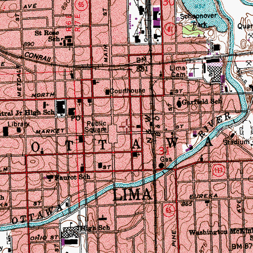 Topographic Map of Lima Police Department, OH