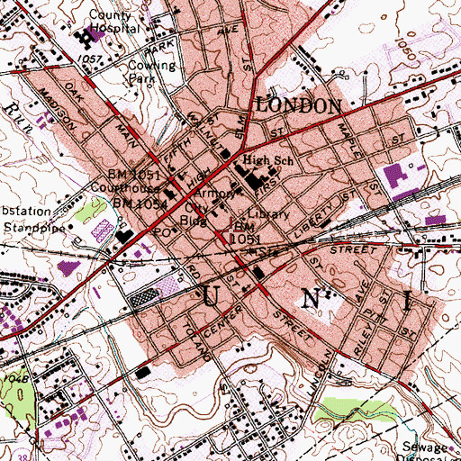 Topographic Map of London Police Department, OH