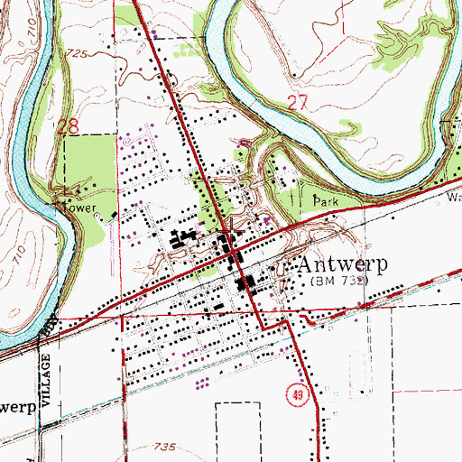 Topographic Map of Antwerp Police Department, OH