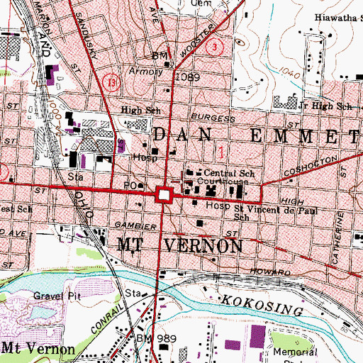 Topographic Map of Mount Vernon Police Department, OH