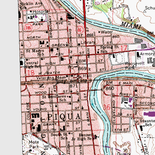 Topographic Map of Piqua Police Department, OH