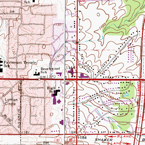 Topographic Map of Beachwood Police Department, OH