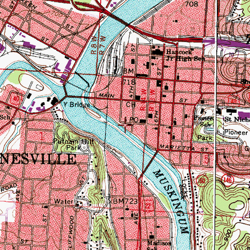 Topographic Map of Zanesville Police Department, OH
