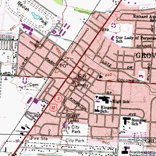 Topographic Map of Grove City Police Department, OH