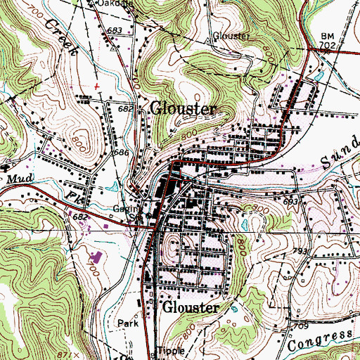 Topographic Map of Glouster Police Department, OH