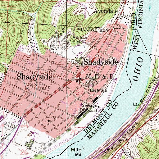Topographic Map of Shadyside Police Department, OH
