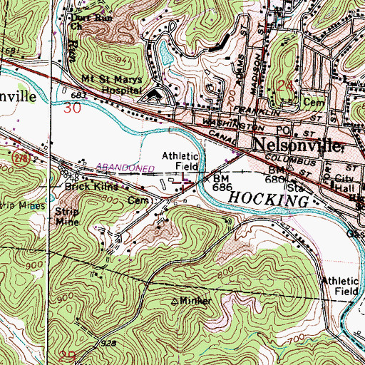 Topographic Map of Nelsonville Police Department, OH