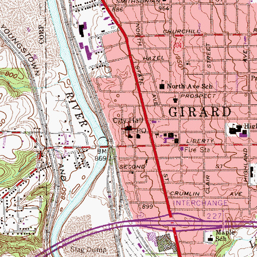 Topographic Map of Girard Police Department, OH