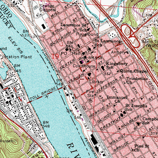 Topographic Map of Ironton Police Department, OH