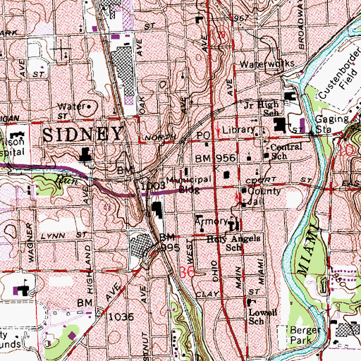 Topographic Map of Sidney Police Department, OH