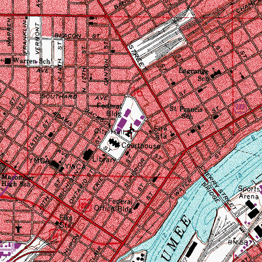 Topographic Map of Toledo Police Department - Central Station and Records Bureau, OH