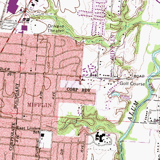 Topographic Map of Mifflin Township Police Office, OH
