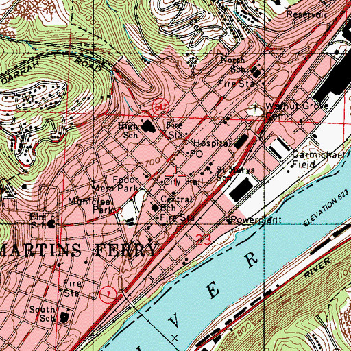 Topographic Map of Martins Ferry Police Department, OH