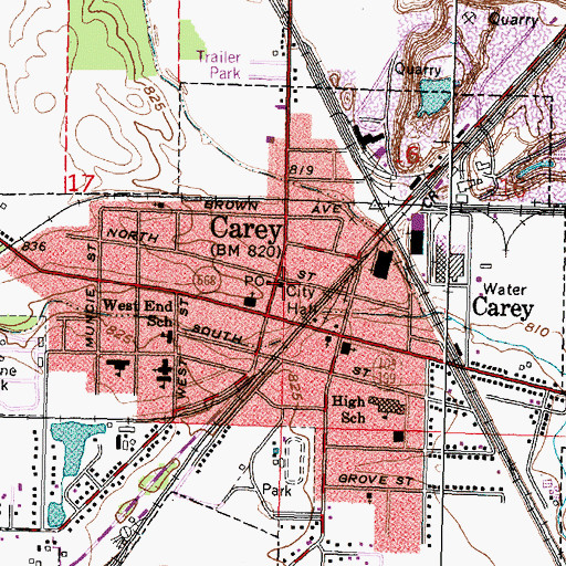 Topographic Map of Carey Police Department, OH