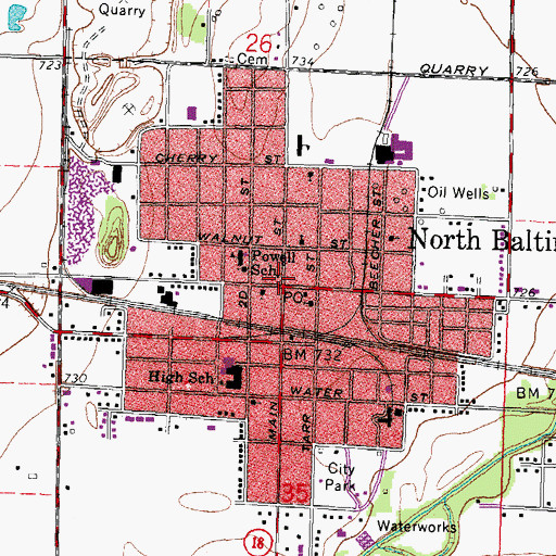 Topographic Map of North Baltimore Police Department, OH