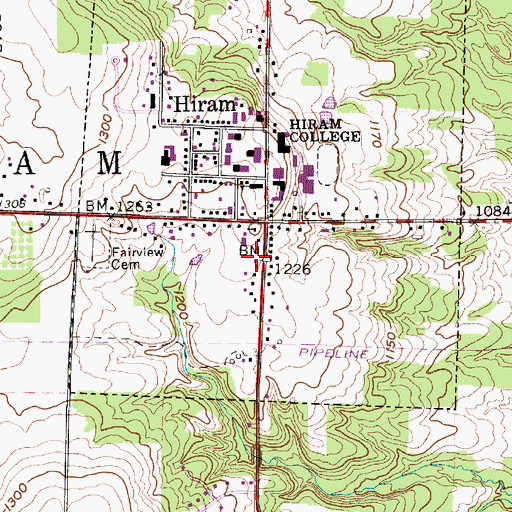 Topographic Map of Hiram Village Police Department, OH