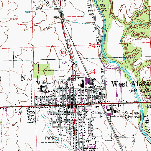 Topographic Map of West Alexandria Police Department, OH