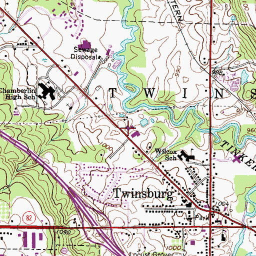 Topographic Map of Twinsburg Police Department, OH