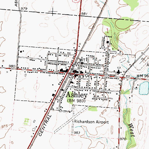 Topographic Map of Ashley Police Department, OH
