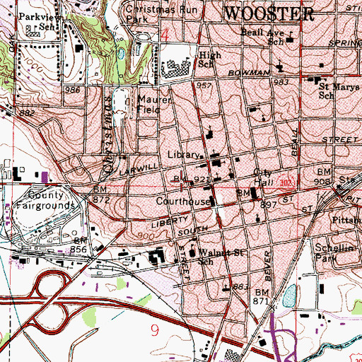Topographic Map of Wooster Police Department, OH