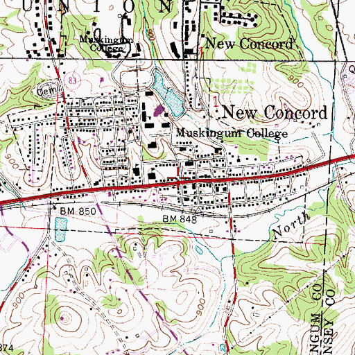 Topographic Map of New Concord Police Department, OH