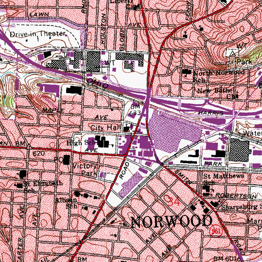 Topographic Map of Norwood Police Department, OH