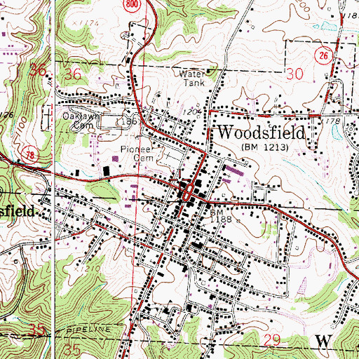 Topographic Map of Woodsfield Municipal Police Department, OH