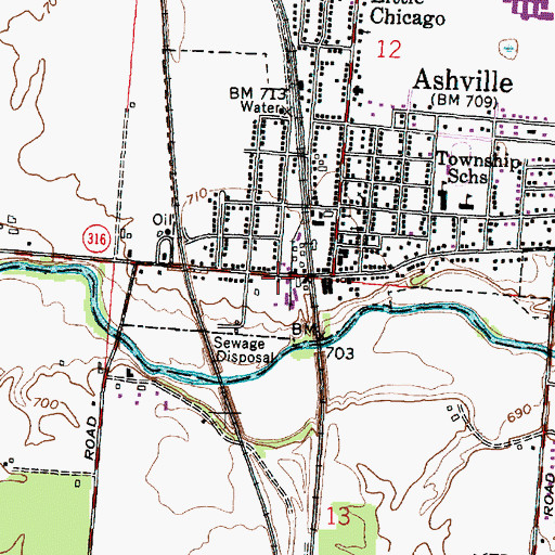 Topographic Map of Ashville Police Department, OH