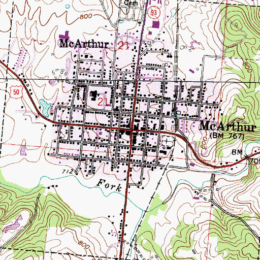 Topographic Map of McArthur Police Department, OH